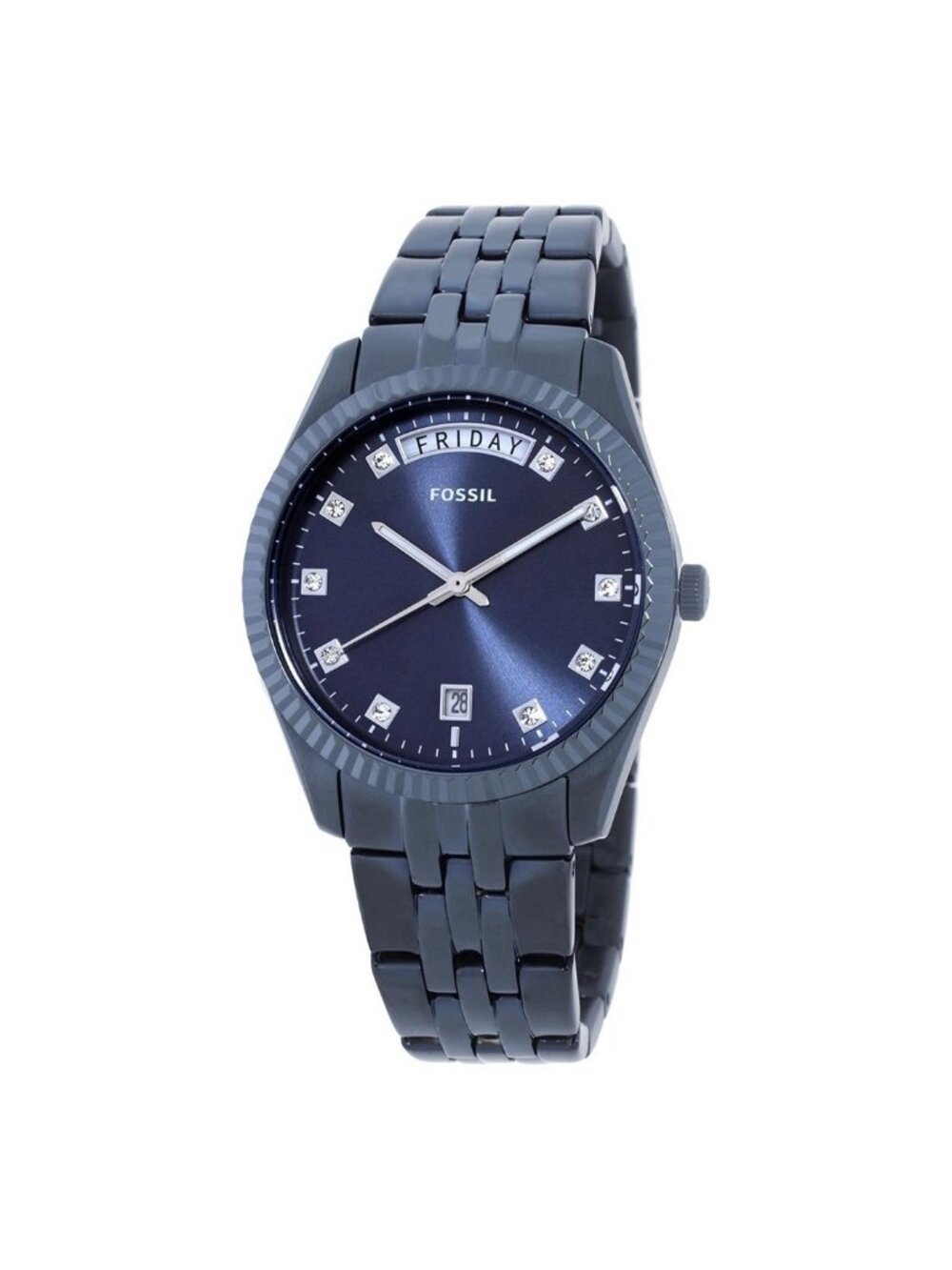 NWT Fossil Scarlette Quartz Crystal Blue Dial Ladies Watch